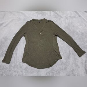 Eddie Bauer Olive Waffle Henley Long Sleeve Top